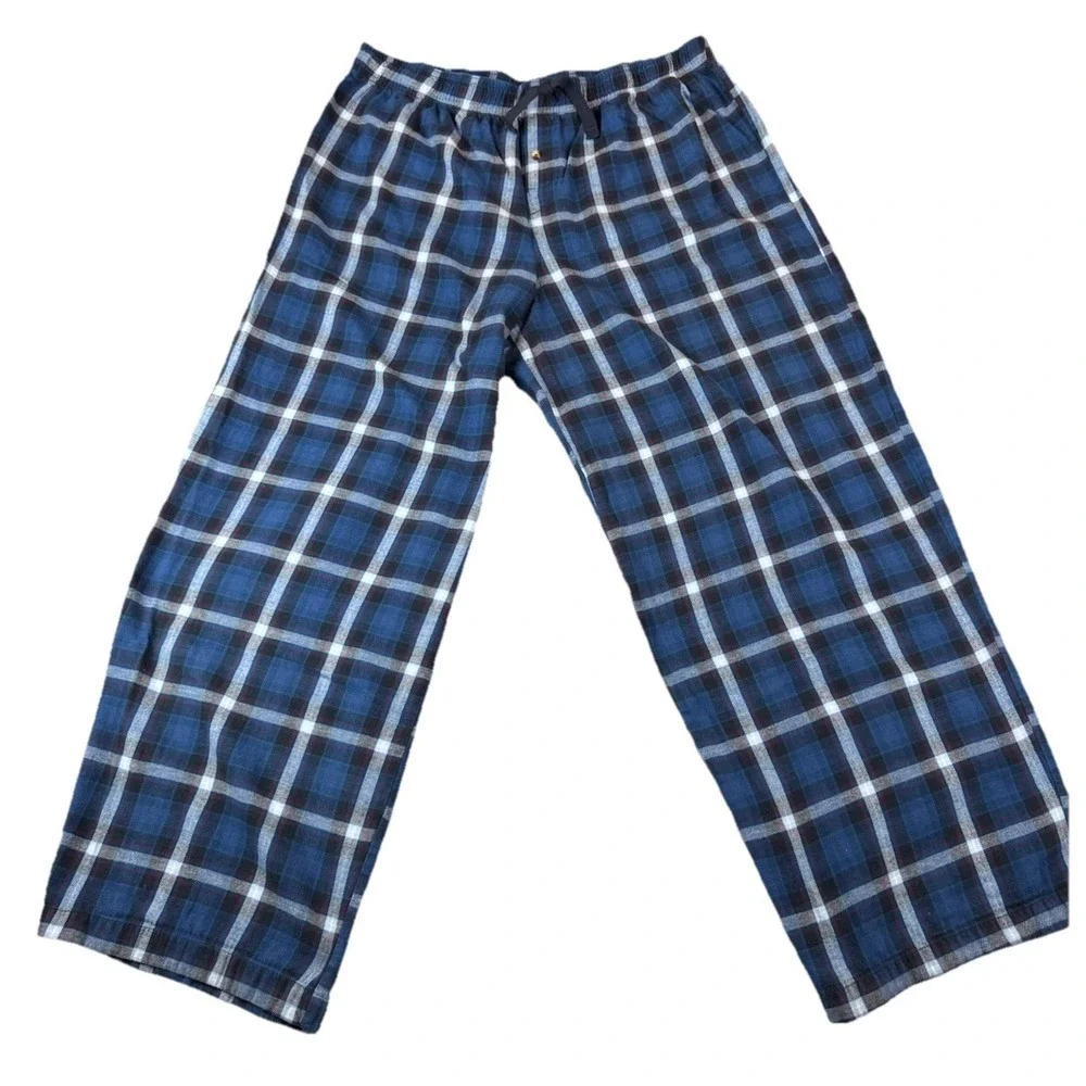 Disney Store Men Sleepwear XL Blue‎ Plaid Mickey Mouse Embroidered Back Pocket